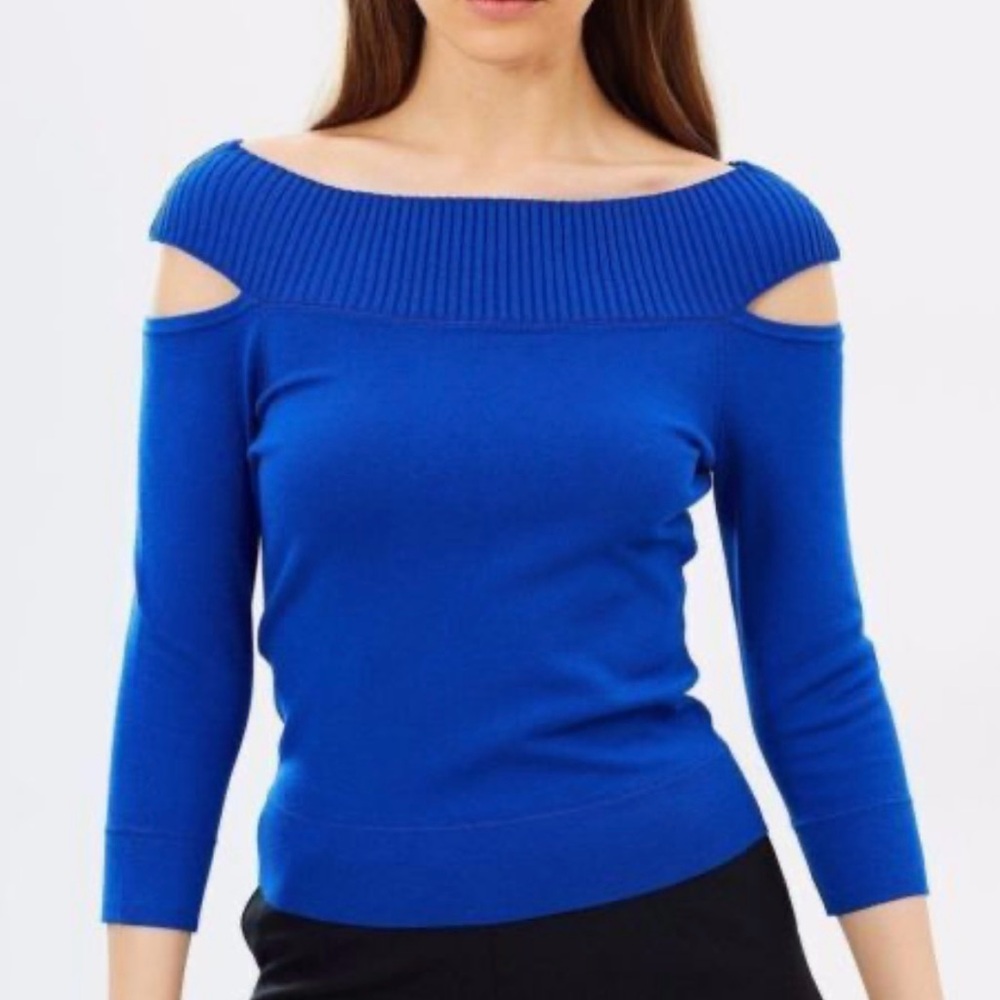 Karen millen Elegant Blue Off-Shoulder Sweater